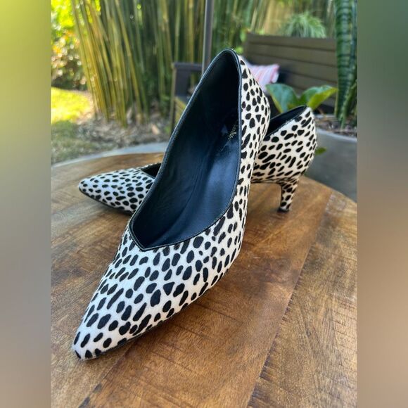 Clarks Black and Cream Cow Hyde Leopard Print Pumps size 8 - Picture 1 of 10
